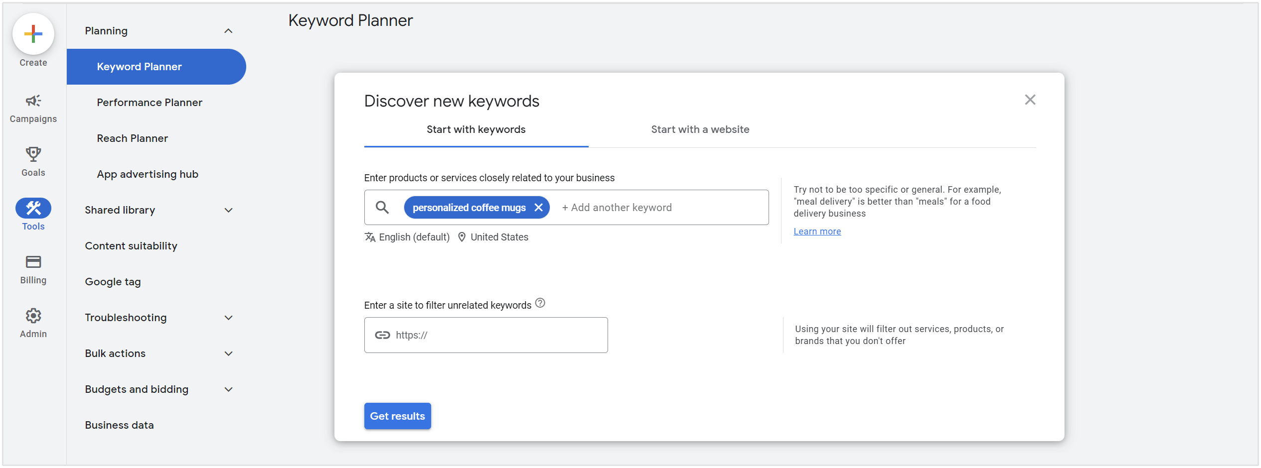 hvordan man finder niche søgeord med google keyword planner